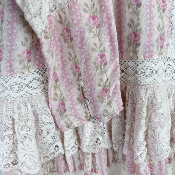 Love Shack Fancy LSF Pirelle Pink Floral Silk Lace Ruffle Mini Dress Size 6 - Picture 8 of 12
